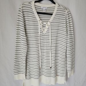 CALVIN KLEIN Lightweight Sweater Womens Size L Ivory Pullover Tunic Coastal‎